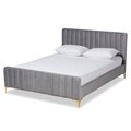 Baxton Studio Nami Modern Glam and Luxe Light Grey Velvet Fabric and Gold Finished Queen Size Platform Bed 174-11182-Zoro